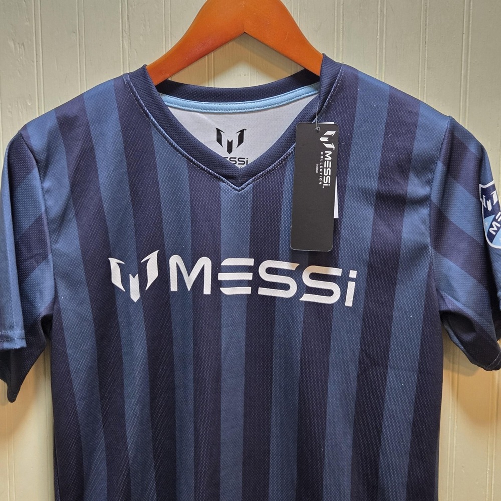 Messi Shirt Youth Large 14-16 Blue Stripe Short Sleeve Soccer‎ Jersey Top